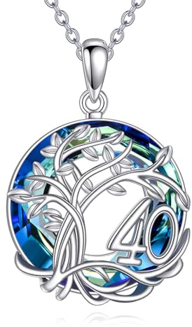 YFN Collana per il 40° compleanno Pendente in argento sterling con albero della vita Cristallo blu Regali di compleanno Gioielli per donna
