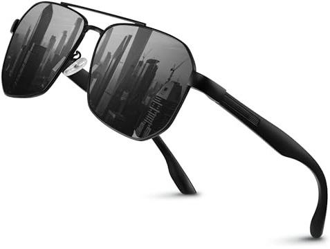 gesruny Sonnenbrille-Pilotenbrille Herren-Damen-Polarisiert-Retro-Fliegerbrille-Sunglasses Men-UV400 Schutz sonnenbrille Pilot Unisex Männer für Ultraleichte Fahren Angeln-Schwarz
