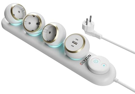 Steckdosenleiste Wandmontage, 3-Fach Steckdosenleiste mit USB & LED – Mehrfachsteckdose mit Überspannungsschutz, 2m Verlängerungskabel, Wandmontage & Schalter, 3680W, Weiß [Küche & Büro]