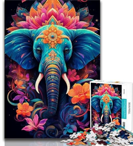 Puzzles Psychedelic Elephant Jigsaw Puzzle 1000 Teile für Erwachsene ab 14 Jahren Unmögliches Spiel Erwachsene und Jugendliche (26x38cm)