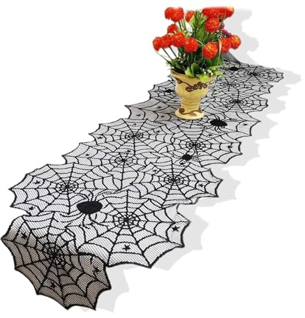 Targonix Halloween Table Runner Black Lace Spider Web Tablecloth, Polyester Halloween Table Decorations for Dining Room Coffee Table or Fireplace Mantel