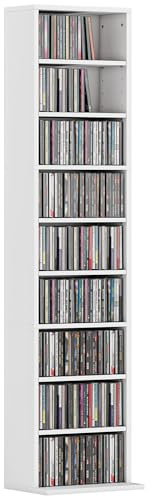 HOMCOM Mobile Porta CD 6 Ripiani 260CD/120DVD in Legno 33x24x140 cm Bianco
