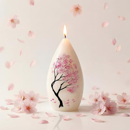 Mallina Hand-Painted Sakura Candle – Japanese Blossom Pillar Candle 9x20cm 800g | Up to 120 Hour Burn | Original Artist-Painted Design | Unique Home Decor & Collectible Gift