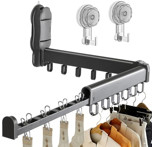 WZYTEU Tendedero de pared con ventosa, montaje en pared, plegable 90°, para balcón, lavandería, baño (gris)