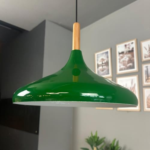 bamyum Champion Pendelleuchte aus Holz und Metall 35 cm, Esstisch, Küchenlampe Hängend E27, Hängelampe für Kinderzimmer, Schlafzimmer, Wohnzimmer, Grün
