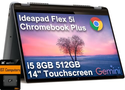 Lenovo IdeaPad Flex 5i Chromebook Plus, 14 2-in-1 Laptop, Intel i5-1334U | 8GB RAM, 512GB Storage (256GB SSD+256GB SD Card), FHD+ Touchscreen, Business, Students, Home, Webcam, Backlit, Chrome OS