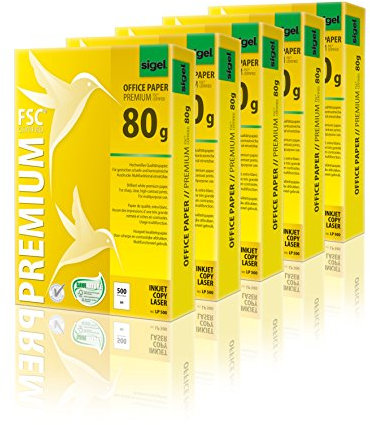 SIGEL LP500 Premium Kopierpapier Laserpapier A4, 80 g, 5 x 500 Blatt, weiß, aus nachhaltigem Papier, Druckerpapier mit hohem Weißegrad