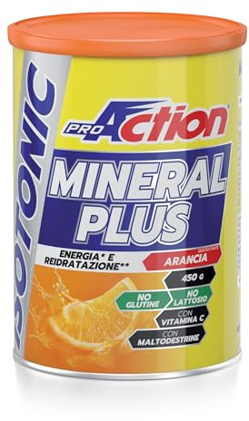 ProAction Mineral Plus Isotonic - Integratore salino isotonico per tutti gli sport - Gusto Arancia - Latta da 450 g