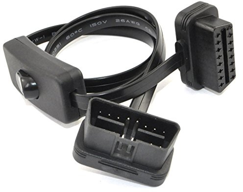 OLLGEN Cavo OBD 2, cavo di prolunga ultra sottile 16 pin M/F OBDII con interruttore di alimentazione, connettore adattatore piatto diagnostico, 70 cm