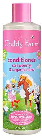 Childs Farm Kinder-Conditioner 500 ml, Erdbeere und Bio-Minze, alle Haartypen, pflegt und pflegt | geeignet für trockene, empfindliche und zu Ekzemen neigende Haut und Kopfhaut