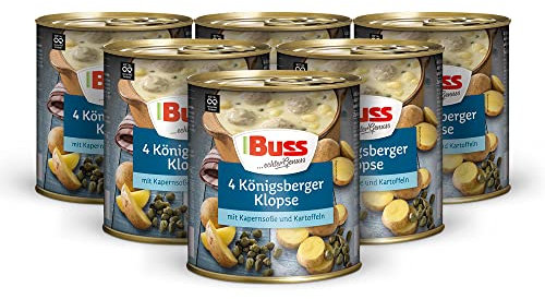Buss Rustikale Gerichte - 4 Königsberger Klopse in Kapernsoße - Rustikal mit Kartoffeln und Zwiebeln - Lang haltbare Fertiggerichte zum schnellen Aufwärmen in Mikrowelle & Topf - 6 x 800g
