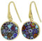 Glas Venedig italienische Murano -Glasohrringe baumeln Sie rund um mehrfarbige Millenfiori -Blume in goldplattiertem Sterlingsilber - Murano -Glasohrringe für Frauen