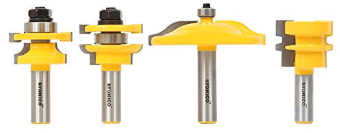Yonico 12432-4 Bit Raised Panel Cabinet Door Router Bit Set, Round Over Rail and Stile with Ogee Panel & Glue Joint - 1/2 Shank