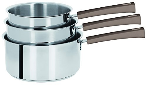 Cristel S3Cmat Serie 3 Casseroles Amovibles 16 a 20 Cm + 1 Poignee Mutine Taupe