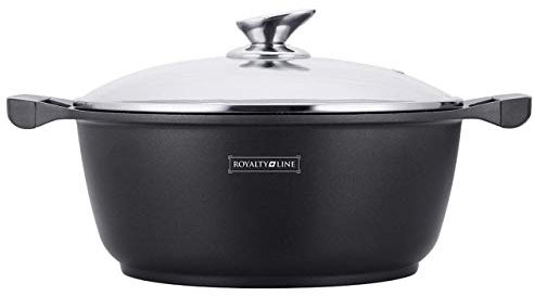 Royalty Line Rl-Gsm 20 24 26 28 30 32 34 CM Marmorbeschichtung Casserole avec Couvercle en Verre - Rl-hs1014m Rouge Pourriture, RL-GS32M BLACK 32cm