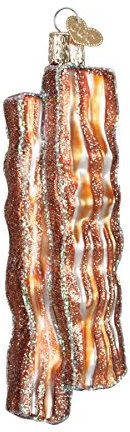 Old World Christmas Bacon Strips Glass Blown Ornament for Christmas Tree, Handcrafted Holiday Decoration, Food - Breakfast Collection