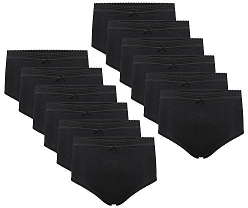 Daisy Dreamer 12 Pack Ladies Briefs Maxi, 100% Cotton Full Comfort Fit Underwear, Size 10-24 XXXOS 22/24 (52-54), Black