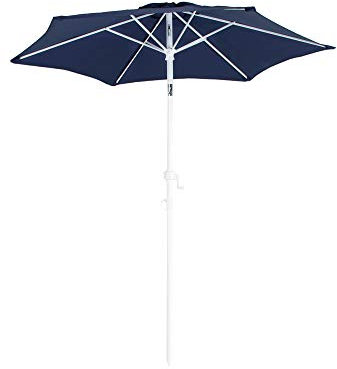 Ondis24 Strandschirm 1,8 Meter Sonnenschutz Sonnenschirm 180 cm rund mit Kurbel, Knick-Gelenk, UV 50 (Blau)