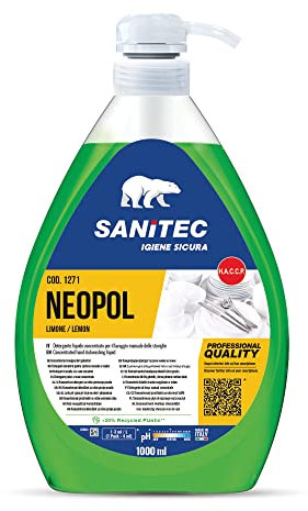 Sanitec Neopol Piatti Gel, Detersivo Liquido per Piatti a Mano e in Lavastoviglie, 1000 ml - Limone