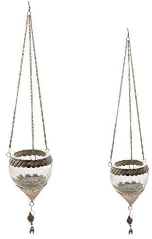DARO DEKO Crackle Glas Teelicht Hänger S Ø 8cm + L Ø 12cm im Spar Set