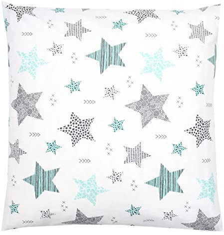 TupTam Kinder Kissenbezug Kissenhülle Dekorativ Gemustert, Farbe: Sterne Mint/Schwarz, Größe: 40 x 60 cm