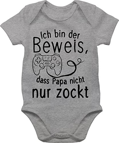 Shirtracer Baby Body Junge Mädchen - Geschenk zum Vatertag - Ich bin der Beweis dass Papa nicht nur zockt - 1/3 Monate - Grau meliert - nerd strampler vatertagsbody papatagsgeschenk game bodys