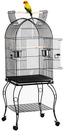 Volière,Cages à Oiseaux,Grande Cage à Oiseaux Volière Extérieur avec Pied sur Roulette pour Perroquet/Perruche/Canari/Parakeet/Calopsitte élégante,Cage à Oiseaux Portable, 59 * 59 * 150cm