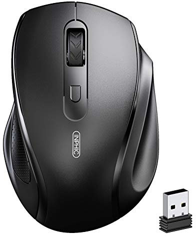 INPHIC Mouse Wireless, Mouse per Computer Wireless Ergonomico Silenzioso 2.4Ghz con Ricevitore USB 800/1200/1600 DPI Regolabile per Laptop PC Computer Macbook, Nero