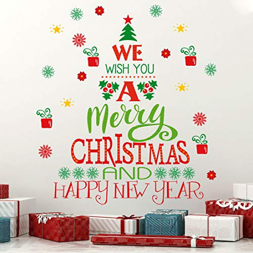 KARINE Adesivi per Finestra Natalizie,Sticker da Muro Natale,Natale Adesivi Vetro,Colorato Fiocco di Neve Adesivi Natale,DIY Rimovibile Albero di Natale Decalcomanie per Parete Vetrina Soggiorno Decor
