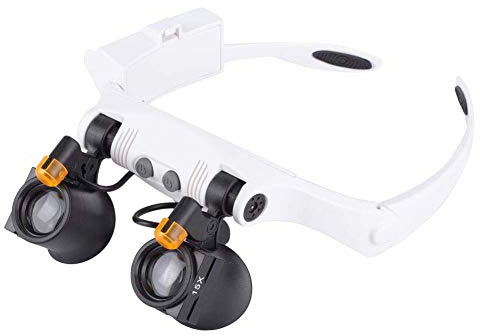 Lupe Lupenbrille LED-Kopflupe mit Zwei LED Lampen und Austauschbarer Linse 3X, 4X, 5X, 6X, 7X, 10X von LiebeWH