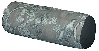 beties Magall Nackenrollenbezug ca. 15x40 cm geschmackvoller Vögel Vogel Bird Baum Nackenrolle in Wende Dekokissen Hülle Rückseite Uni 100% Baumwolle (Schiefer-grau)