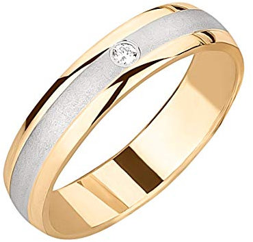 Ardeo Aurum Damenring Trauring aus 375 Gold Bicolor Gelbgold Weißgold mit 0,02 ct Diamant Brillant massiv Ehering Verlobungsring Modell 132 Größe 51