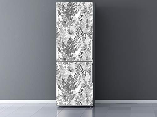 Oedim Vinilo para Frigorífico Flores Blanco y Negro 185x70cm | Adhesivo Resistente | Pegatina Adhesiva Decorativa de Diseño Elegante