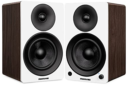 Fluance Ai41 2-Wege-2.0-Stereo-Bücherregal-Lautsprecher mit 5 Zoll Treibern, 90 W Verstärker für Plattenspieler, TV, PC und Bluetooth 5, optisch, USB & Sub-Out (Weiße Walnuss)