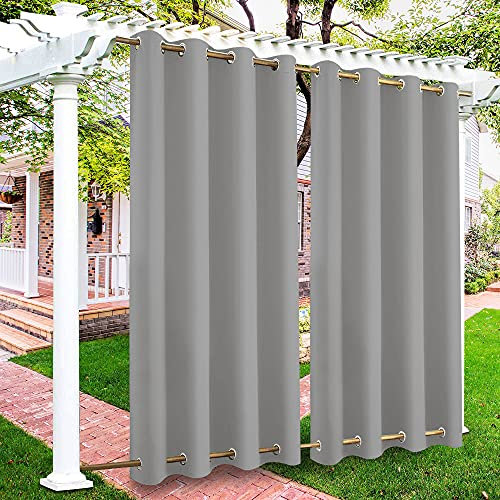 Outdoor Vorhänge Wasserdicht, Winddicht Outdoor Gardinen mit Ösen Oben und Unten, Blickdicht Vorhang UV Schutz Verdunkelungsvorhänge für Balkon Garten Hof (Hellgrau, 4 Stück/ 132 X 275 CM)