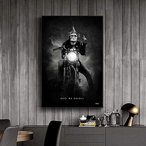 dsdsgog Noir Blanc Moto Racer Singe Toile Peintures Mur Art Affiches Imprime Mur Photos pour Salon Maison Mur 40x60 cm sans Cadre