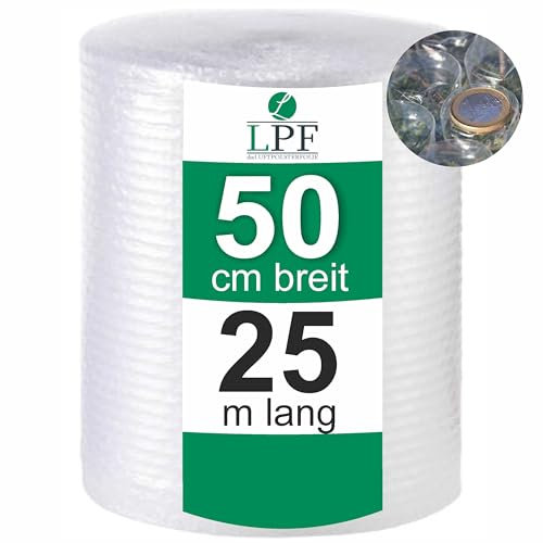 Luftpolsterfolie 50 cm x 25 m 100 my große Noppen Noppenfolie Verpackungsfolie Rolle Blisterfolie Umzug 0,5m Knallfolie Polstermaterial Transparent