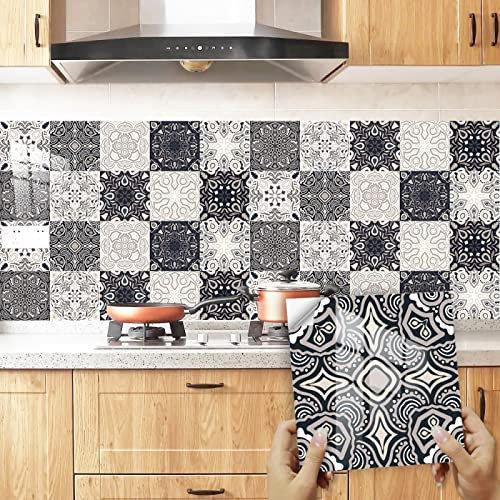 Piastrelle Adesive Cucina 20x20 Nero Bianco Beige Piastrelle Adesive Bagno Pavimento Adesivo Paraschizzi Cucina Adesivo Piastrelle Ceramica Carta Adesiva per Mobili Vintage(10 pezzi)