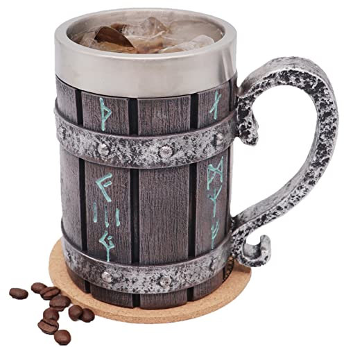 WOKHACH Nordic Viking Rune Mug,Stainless Steel Drinking Mug 3D Novelty Coffee Cup,Norse Viking Mug Poetic Gothic Decor Party Decoration Drinkware Gift Mugs for Men 18OZ(Rune)
