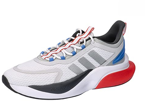adidas Men's Alphabounce + Sneaker, Ftwr White Silver Met Blue Fusion, 9.5 UK
