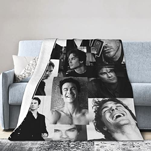 YINGD Lan Damon Somerhalder Salvatore-Decke, ultraweich, leicht, Flanell-Fleece-Überwurf, warme Klimaanlage, Decke für Couch, Sofa, Bett, 125 cm x 100 cm