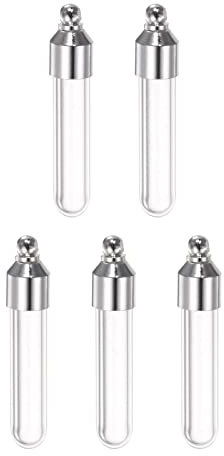 sourcing map 5pcs Name on Rice Glass Vial Pendant 6mm Width Round Bottom Tube Shape Screw Cap Pendant Clear Vial Necklace Hanging Wish Bottles for Liquid Sand Ashes DIY Pendant Craft Souvenirs