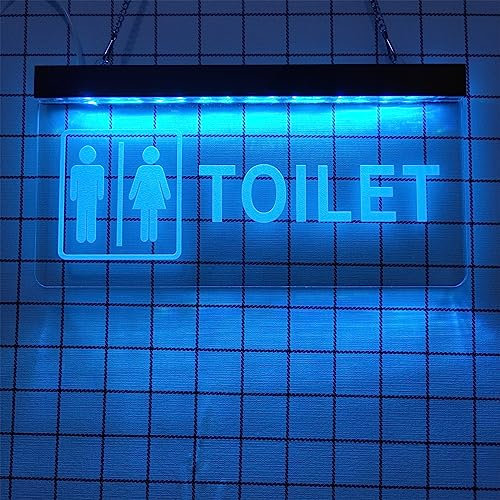 REWIS Funny Toilet LED Neon Signs, Custom Plug Powered 3D Engraving Neon Lights, for Bar Mall Restroom Washroom Wall Hanging Luminous Decoration,Iceblue,30x15cm