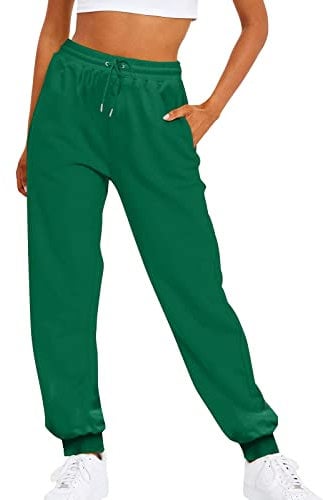 Sweatpants Damen Schnittschutzhose Dicke Jogginghose Damen Frauen Fitness Einfarbig Hohe Taille Lang Sweathose Mit Tunnelzug Und Taschen Weiche Jogginghose Thermoleggins Für Damen Winter(3-Green,S)