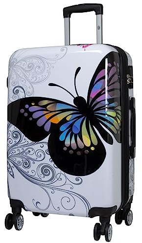 Trendyshop365 Koffer Hartschale mittelgroß 67 cm - Butterfly weiß