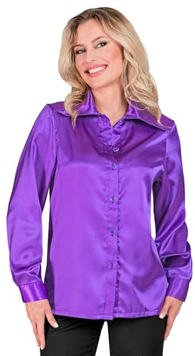 W WIDMANN MILANO Party Fashion - Camicetta da donna in raso, disco fever anni '70, stile retrò, Schlagermove, camicia da festa, camicia da donna