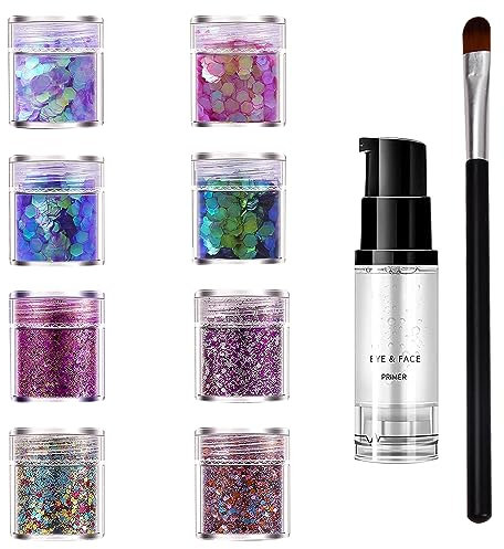 Pagezol Glitter Makeup, 8 Color Chunky Glitter, Fine Glitter Powder & Holographic Chunky Glitter Set, Glitter for Nails Hair Makeup, Face Glitter Festival with Glue, Festival Glitter, Art Glitter