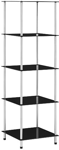 vidaXL Regal mit 5 Ablagen Vitrine Glas Glasregal Dekoregal Sammlervitrine Standregal Glasvitrine Bücherregal Vitrinenschrank Schwarz 40x40x130 cm Hartglas