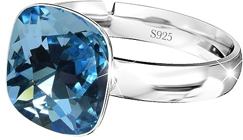 925 Sterling Silber 44 farben Ringe für Damen Verstellbarer mit Marken Kristalle, Glänzend Cubic Zirkonia Ring Fingerring Kommt in Schmuck Geschenk Box (Aquamarine)