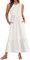 AUSELILY Sommerkleid Damen Lang Ärmelloses Maxikleid Damen Sommer Strandkleid Lange Rundhals Tank Top Kleider Leicht und Luftig mit Taschen Elastischer Taille